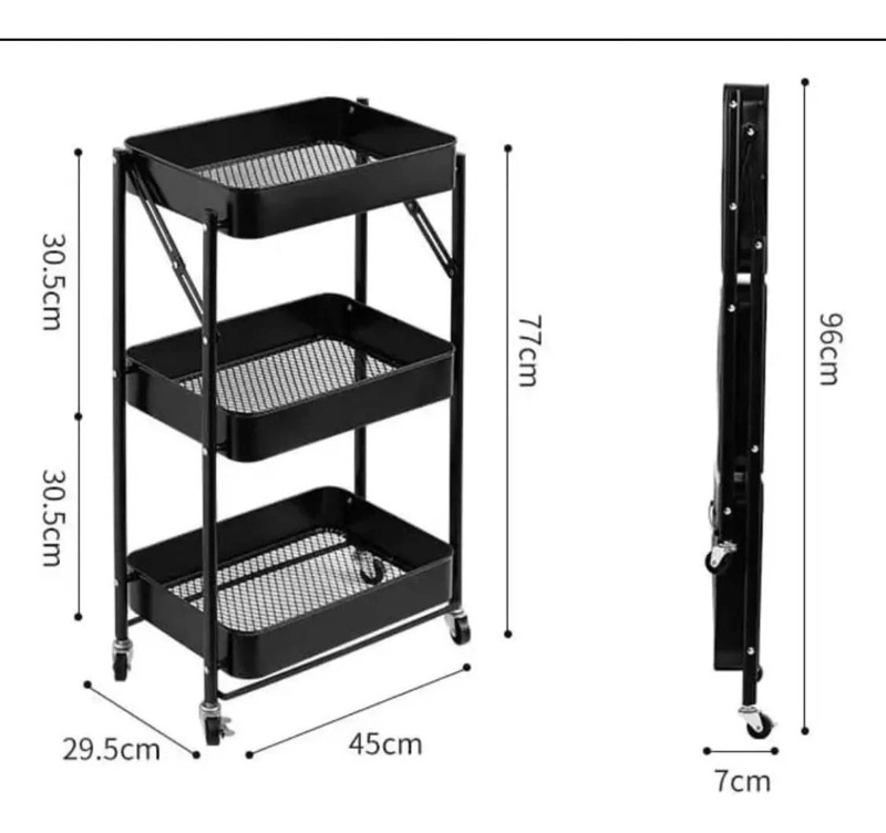 CARRITO ORGANIZADOR PLEGABLE DE 3 NIVELES CON RUEDAS - 3