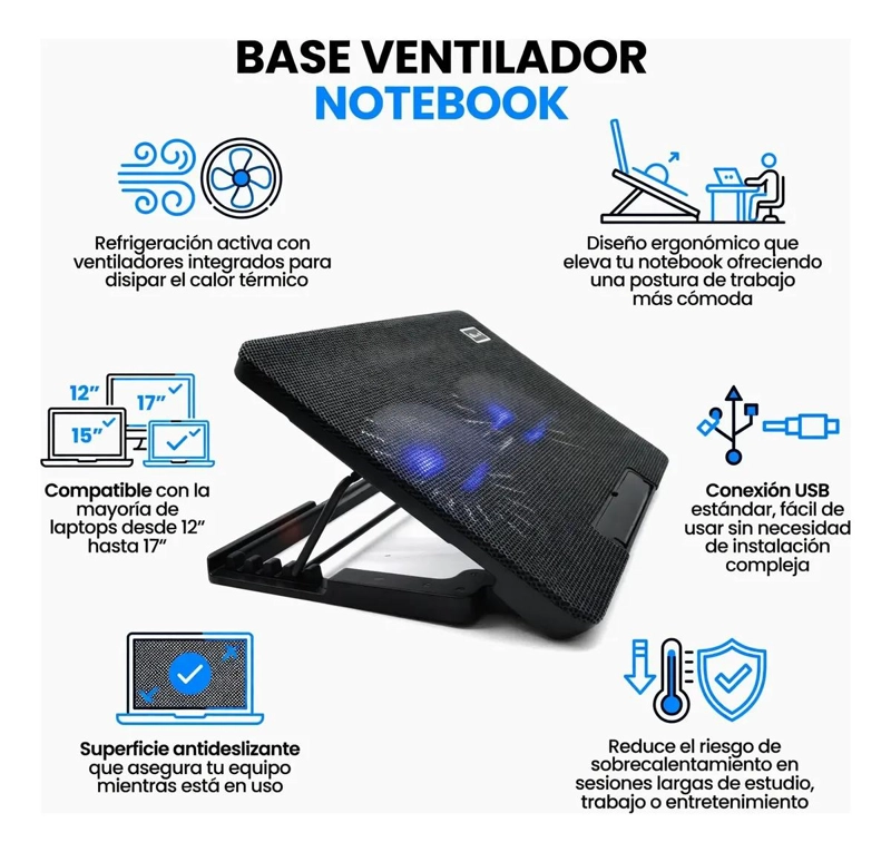 BASE ENFRIADORA PARA NOTEBOOK CON VENTILADORES INTEGRADOS - 3