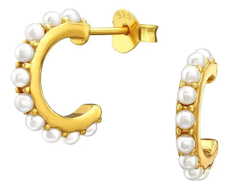 AROS SEMI ARGOLLAS DORADAS CON PERLAS DE PLATA 925 - 1