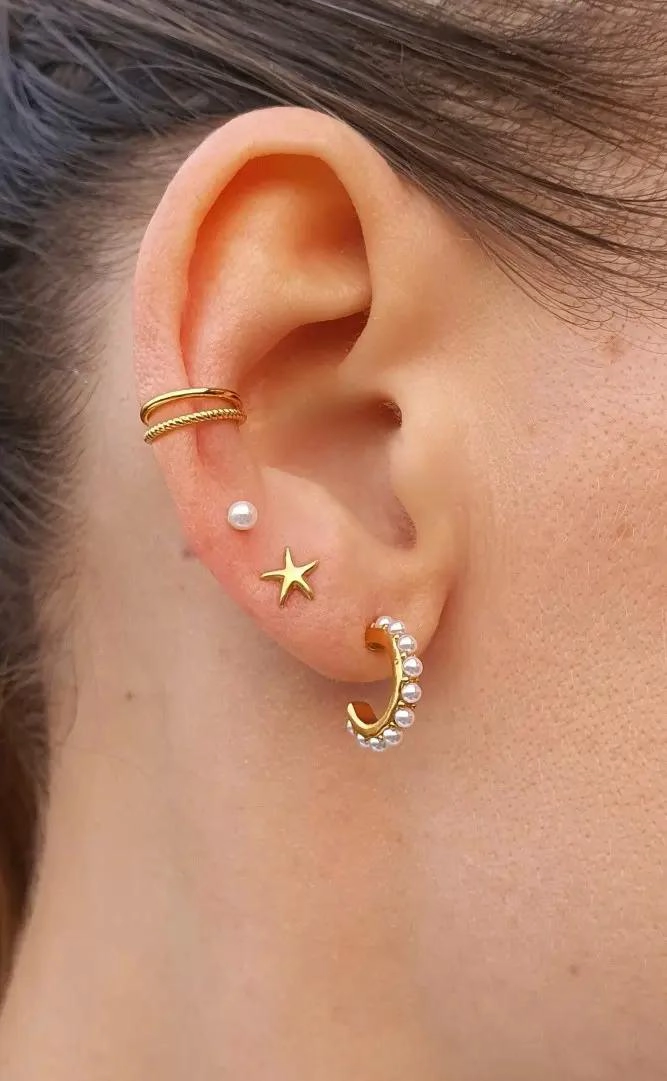 AROS SEMI ARGOLLAS DORADAS CON PERLAS DE PLATA 925 - 2
