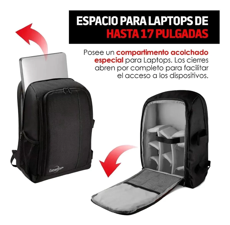 MOCHILA FOTOGRAFICA Y DE NOTEBOOK CON COMPARTIMENTOS AJUSTABLES - 4