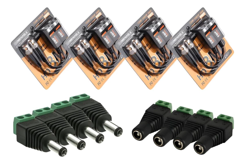 SET DE 4 VIDEO BALUN 8MP Y CONECTORES DC PARA INSTALACIONES - 1