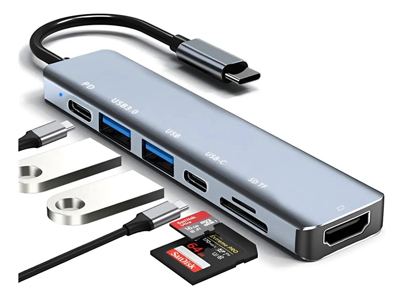 HUB ADAPTADOR USB TIPO-C 7 PUERTOS PARA CONEXIONES MULTIPLES - 1