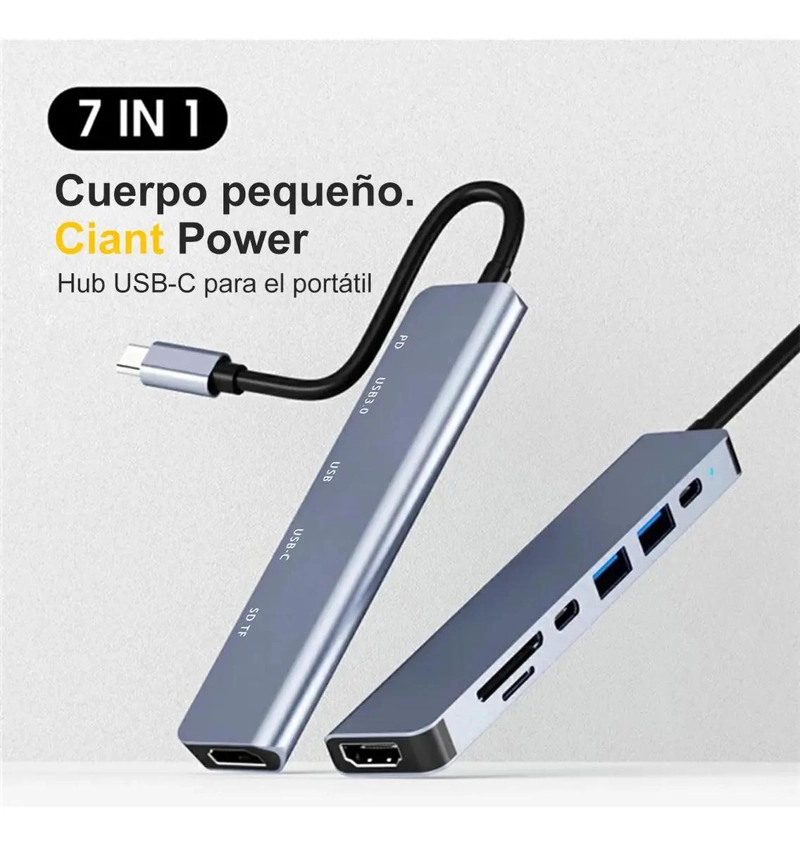 HUB ADAPTADOR USB TIPO-C 7 PUERTOS PARA CONEXIONES MULTIPLES - 3
