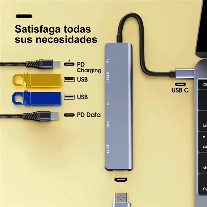 HUB ADAPTADOR USB TIPO-C 7 PUERTOS PARA CONEXIONES MULTIPLES - 5