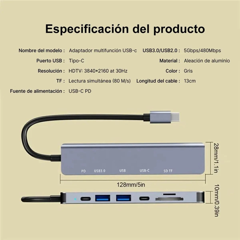 HUB ADAPTADOR USB TIPO-C 7 PUERTOS PARA CONEXIONES MULTIPLES - 6