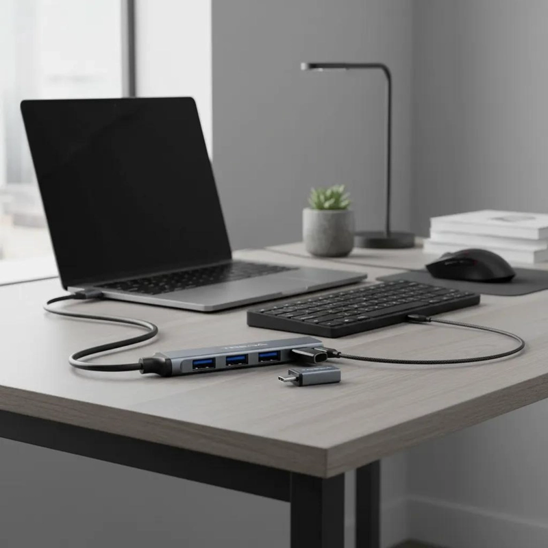 HUB USB 4 PUERTOS CON ADAPTADOR TIPO C PARA CONEXIONES MULTIPLES - 5