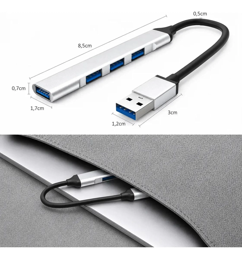 HUB USB DE 4 PUERTOS CON ADAPTADOR TIPO C PARA PC Y LAPTOP - 3