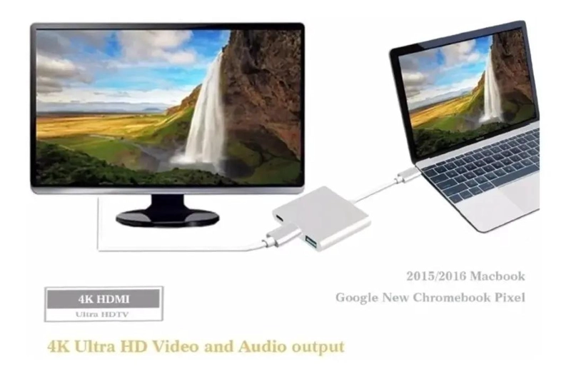 ADAPTADOR USB TIPO C 3 EN 1 CON HDMI Y USB 3.0 - 3