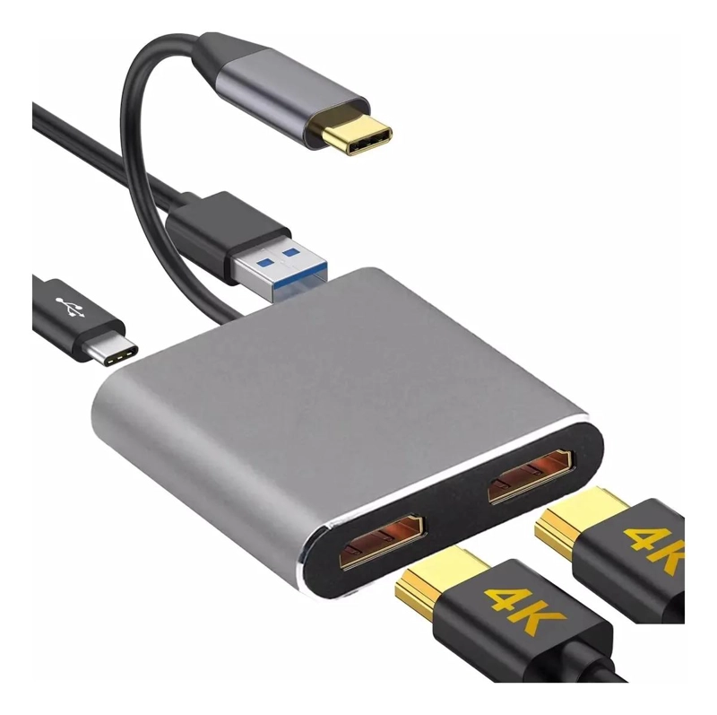 ADAPTADOR HUB 4 EN 1 TIPO-C USB 3.0 CON HDMI DUAL 4K - 1