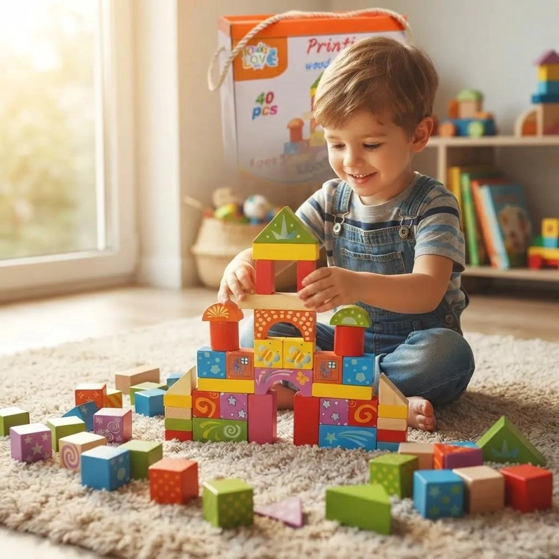 SET DE BLOQUES DE MADERA DIDACTICOS PARA NIÑOS 40 PIEZAS - 1