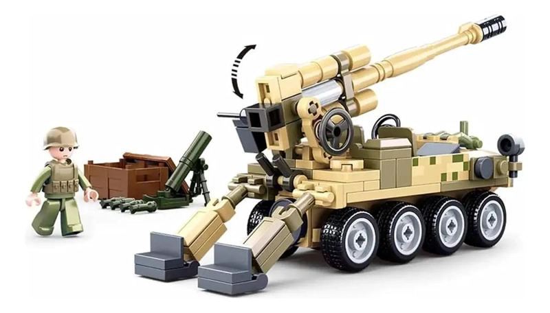 JUEGO DE BLOQUES DE CONSTRUCCION MILITAR CON CAÑON Y SOLDADOS - 2