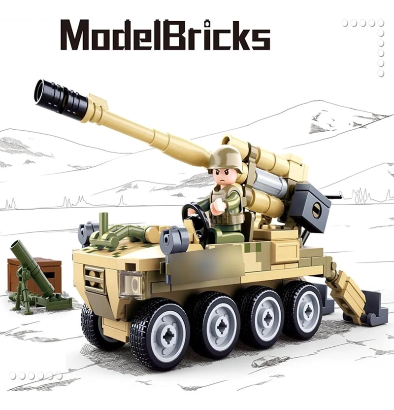 JUEGO DE BLOQUES DE CONSTRUCCION MILITAR CON CAÑON Y SOLDADOS - 3