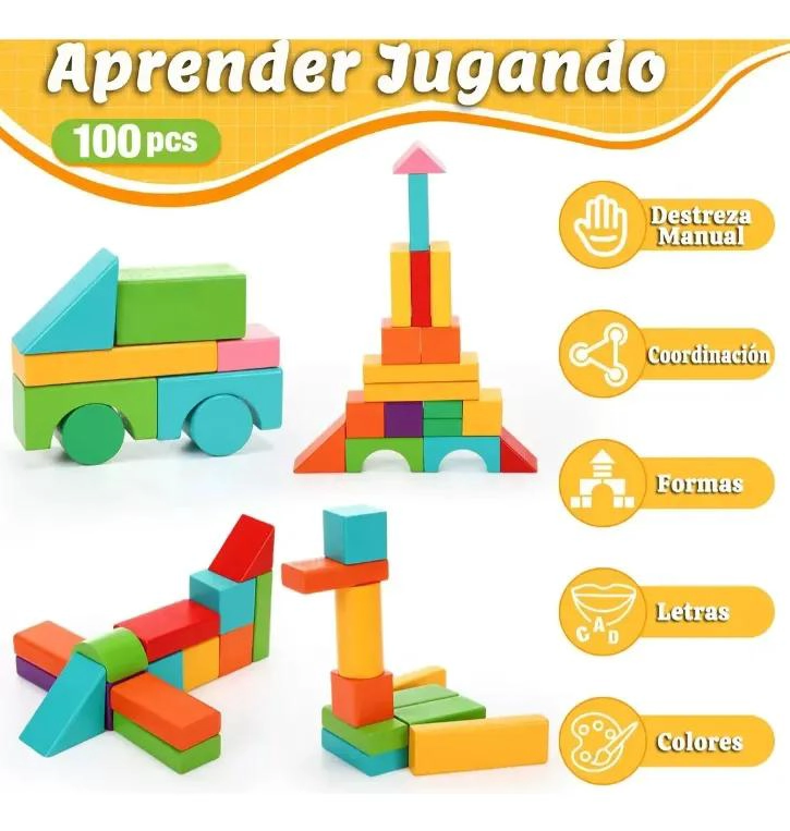 JUEGO DE BLOQUES DE CONSTRUCCION DE MADERA PARA NIÑOS 10 PIEZAS - 5