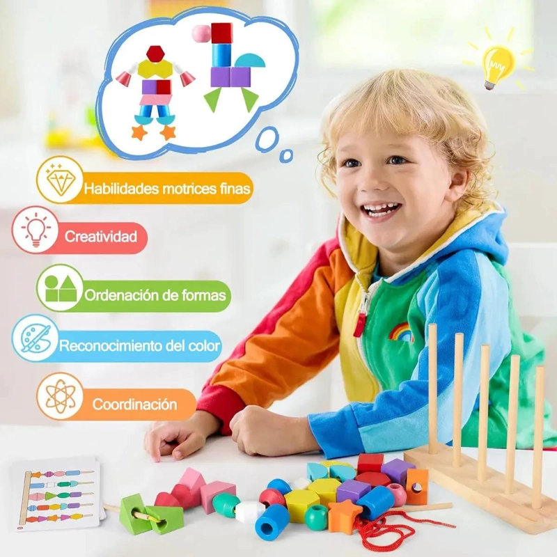 JUEGO DE CUENTAS DE MADERA MONTESSORI PARA NIÑOS PEQUEÑOS - 2