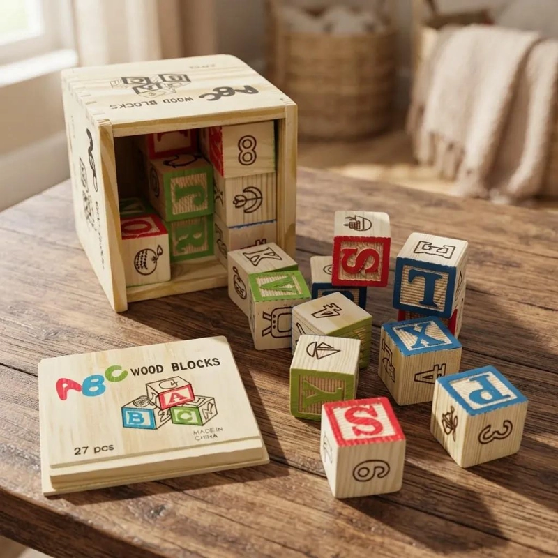 BLOQUES DE MADERA ABECEDARIO MONTESSORI PARA APRENDIZAJE INFANTIL - 1