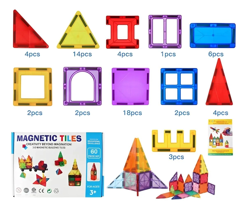 KIT DE 60 PIEZAS DE BLOQUES MAGNE TICOS PARA CONSTRUCCION - 7