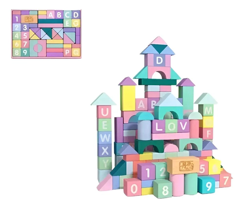 BLOQUES DE CONSTRUCCION DE MADERA PARA NIÑOS 61 PIEZAS SEGURAS - 1