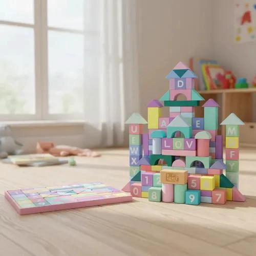BLOQUES DE CONSTRUCCION DE MADERA PARA NIÑOS 61 PIEZAS SEGURAS - 4