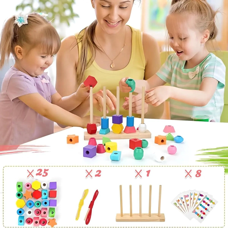CUENTAS DE MADERA PARA NIÑOS CON FORMAS Y COLORES BRILLANTES - 3