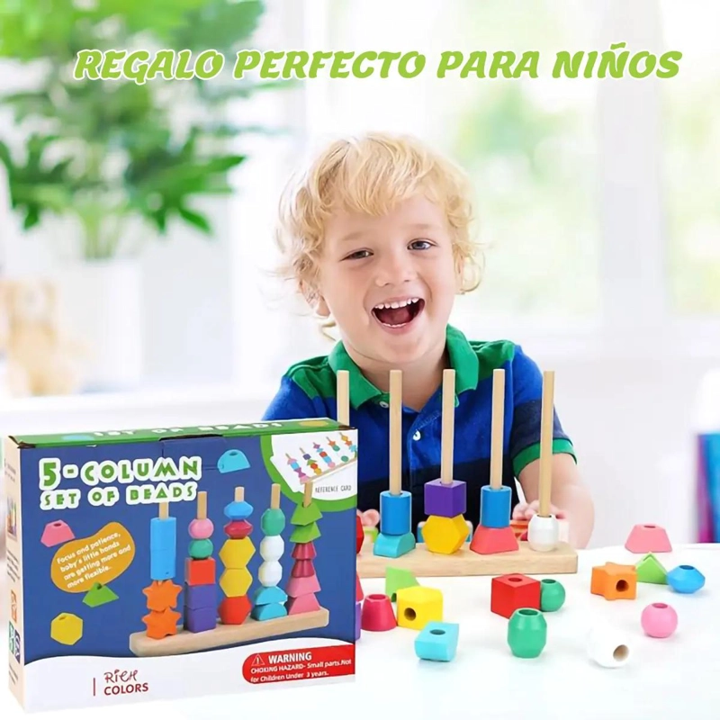 CUENTAS DE MADERA PARA NIÑOS CON FORMAS Y COLORES BRILLANTES - 8