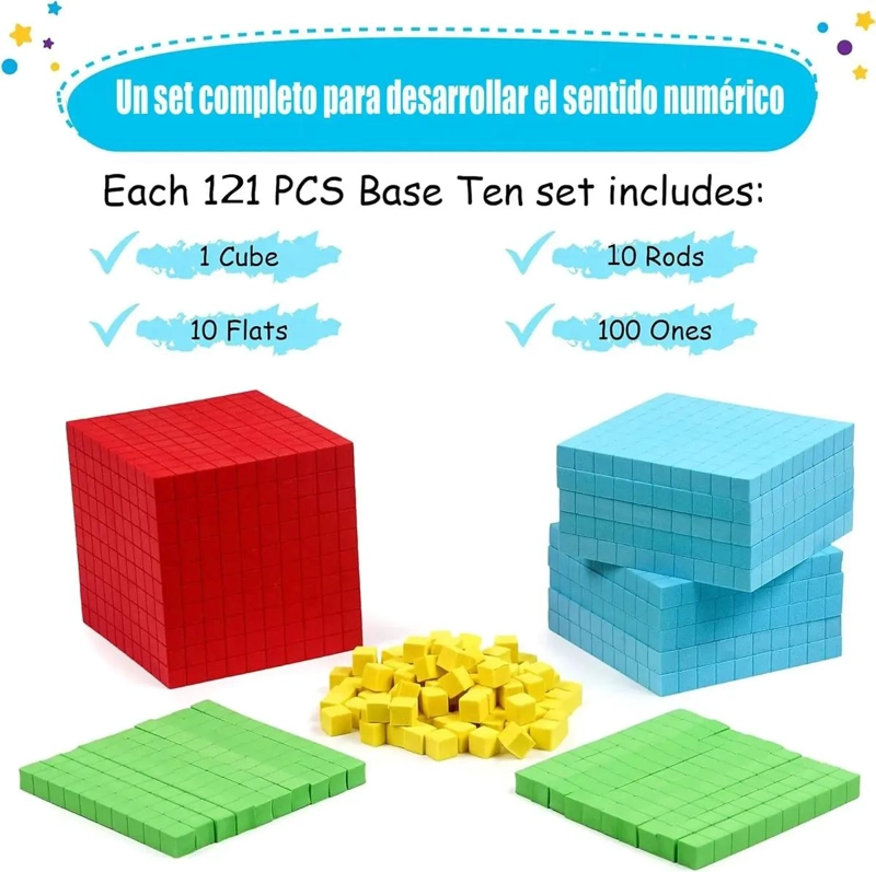 BLOQUES CONECTABLES BASE 10 PARA APRENDIZAJE MATEMATICO 122 PIEZAS - 3