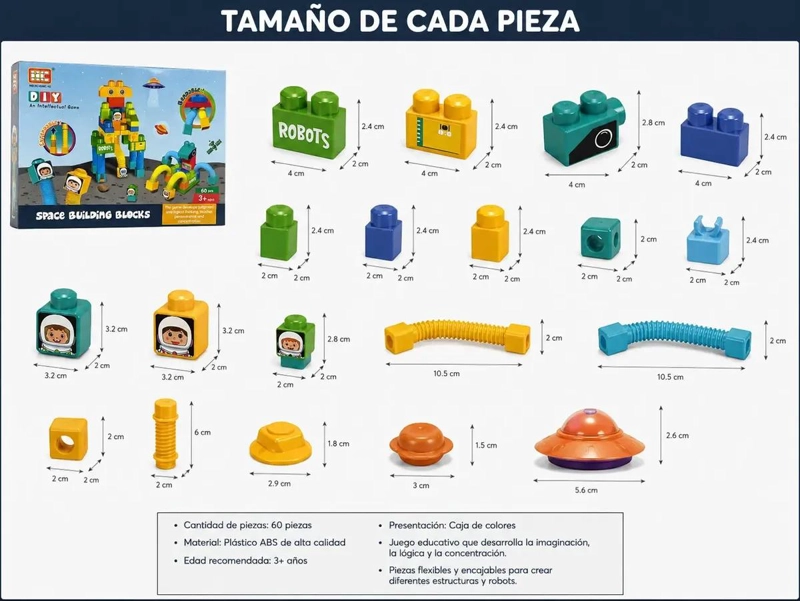 BLOQUES DE CONSTRUCCION DIDACTICOS 60 PIEZAS PARA NIÑOS - 2