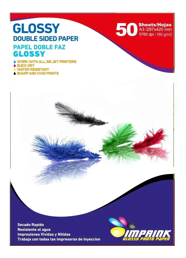 PAPEL FOTOGRAFICO DOBLE FAZ BRILLANTE A3 180GR 50 HOJAS - 1