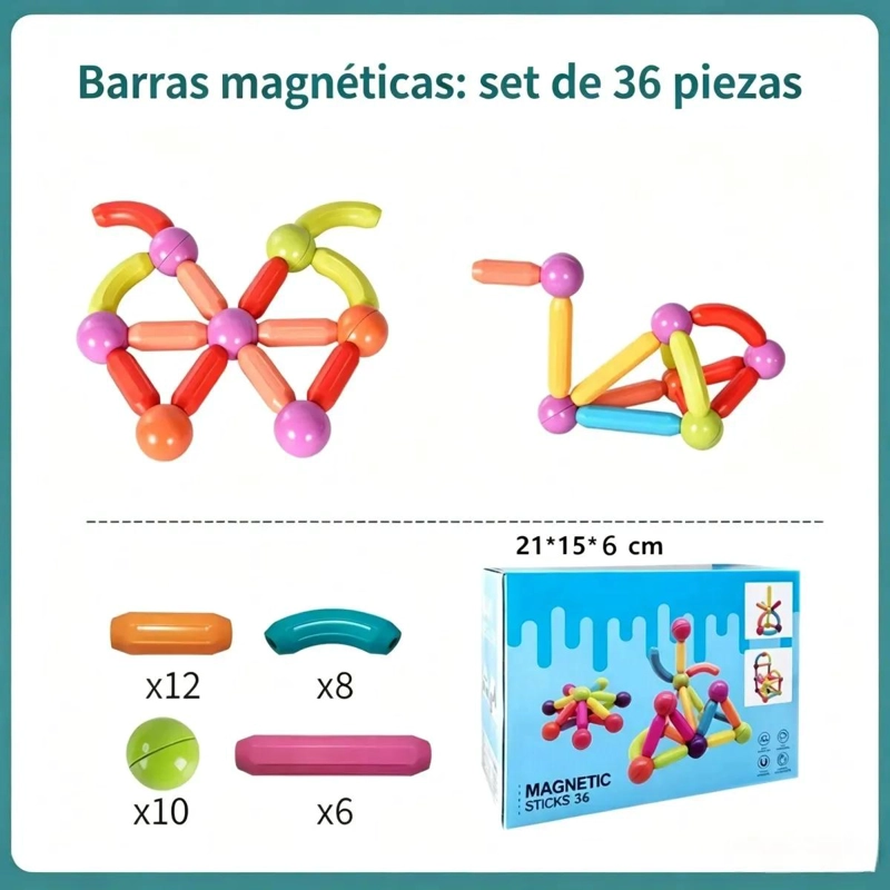 JUEGO DE BLOQUES MAGNE TICOS 36 PIEZAS PARA CONSTRUCCION 3D - 3