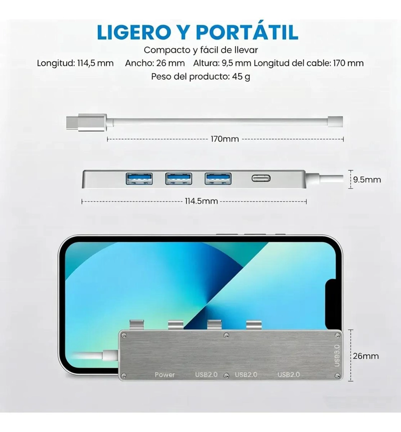 HUB ADAPTADOR TIPO C 5 PUERTOS PARA CONEXIONES MULTIPLES - 3