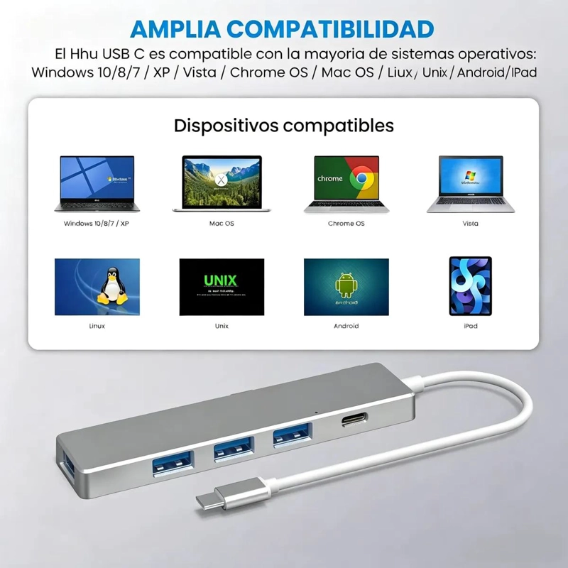 HUB ADAPTADOR TIPO C 5 PUERTOS PARA CONEXIONES MULTIPLES - 6