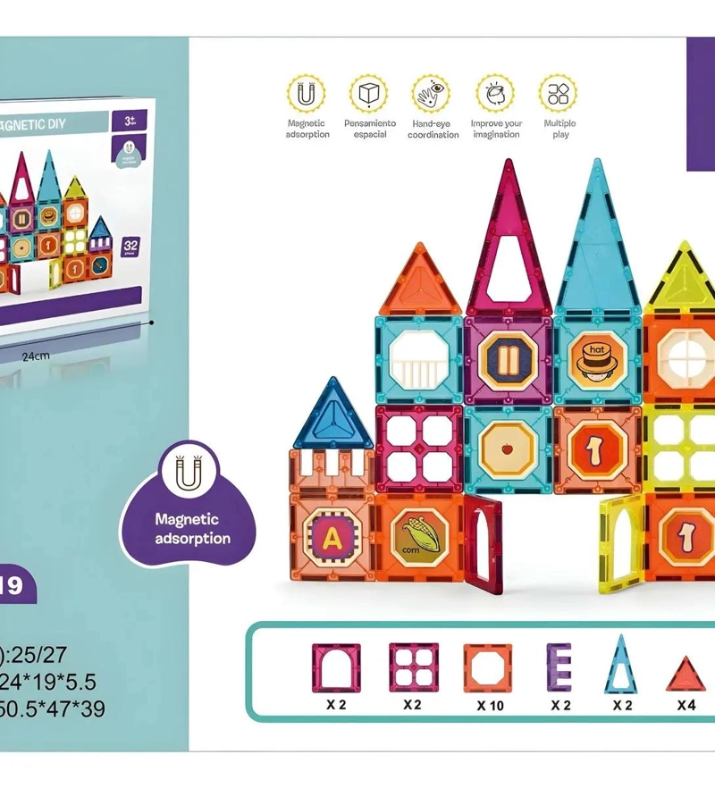 SET DE BLOQUES MAGNE TICOS PARA CONSTRUCCION 32 PIEZAS - 3