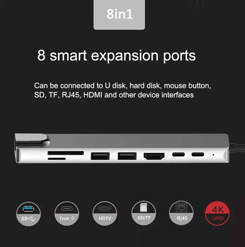 ADAPTADOR USB TIPO C 8 EN 1 CON ETHERNET Y HDMI - 2
