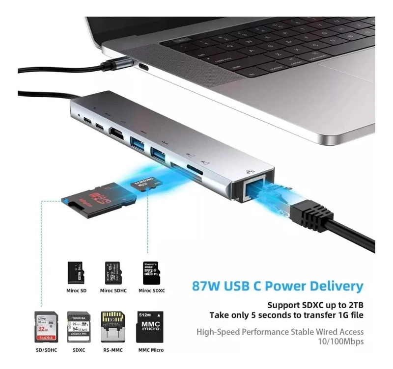 ADAPTADOR USB TIPO C 8 EN 1 CON ETHERNET Y HDMI - 3