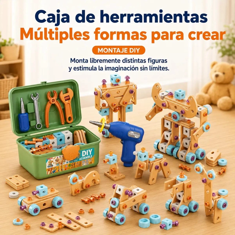 SET DE HERRAMIENTAS DE MADERA PARA NIÑOS 144 PIEZAS - 8