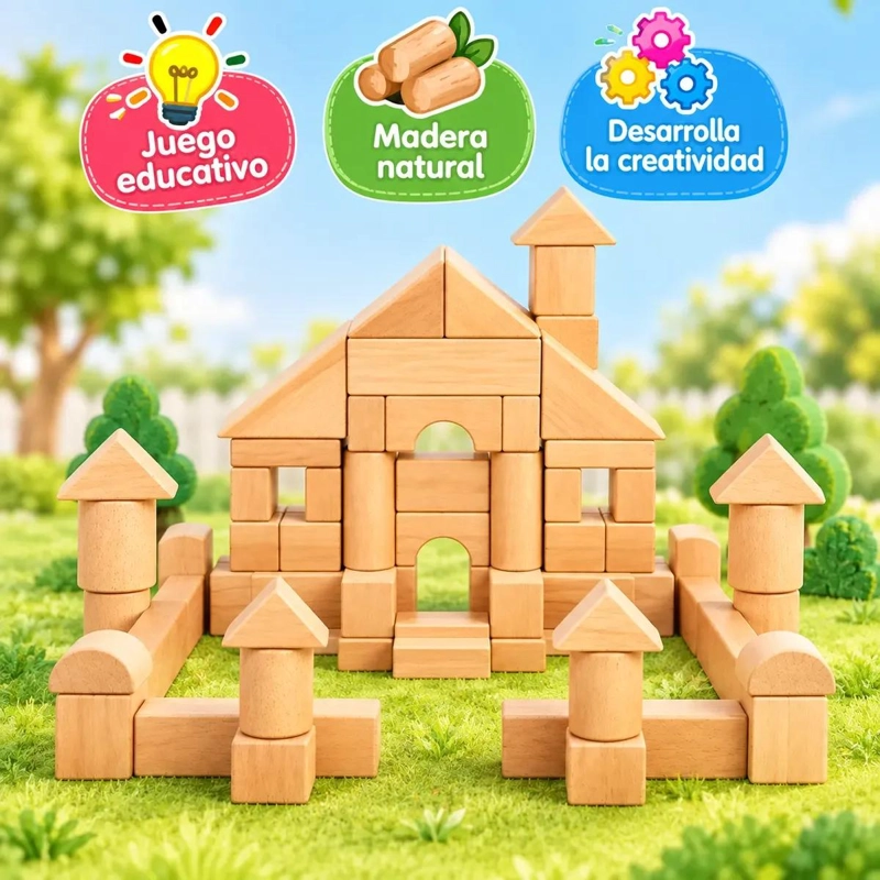 BLOQUES DE MADERA PARA CONSTRUCCION CREATIVA DE CASTILLOS - 5