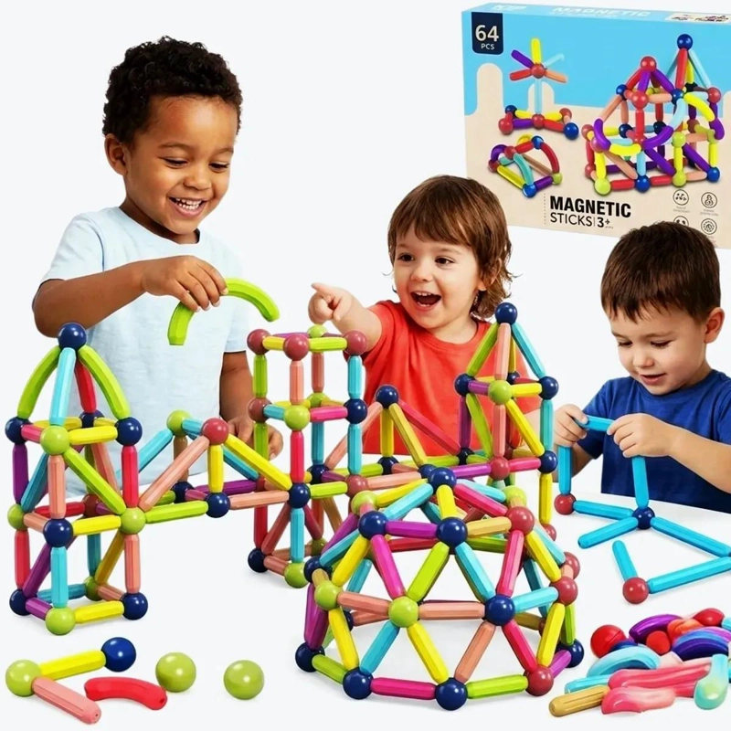 BLOQUES MAGNE TICOS DE CONSTRUCCION PARA NIÑOS 64 PIEZAS - 1