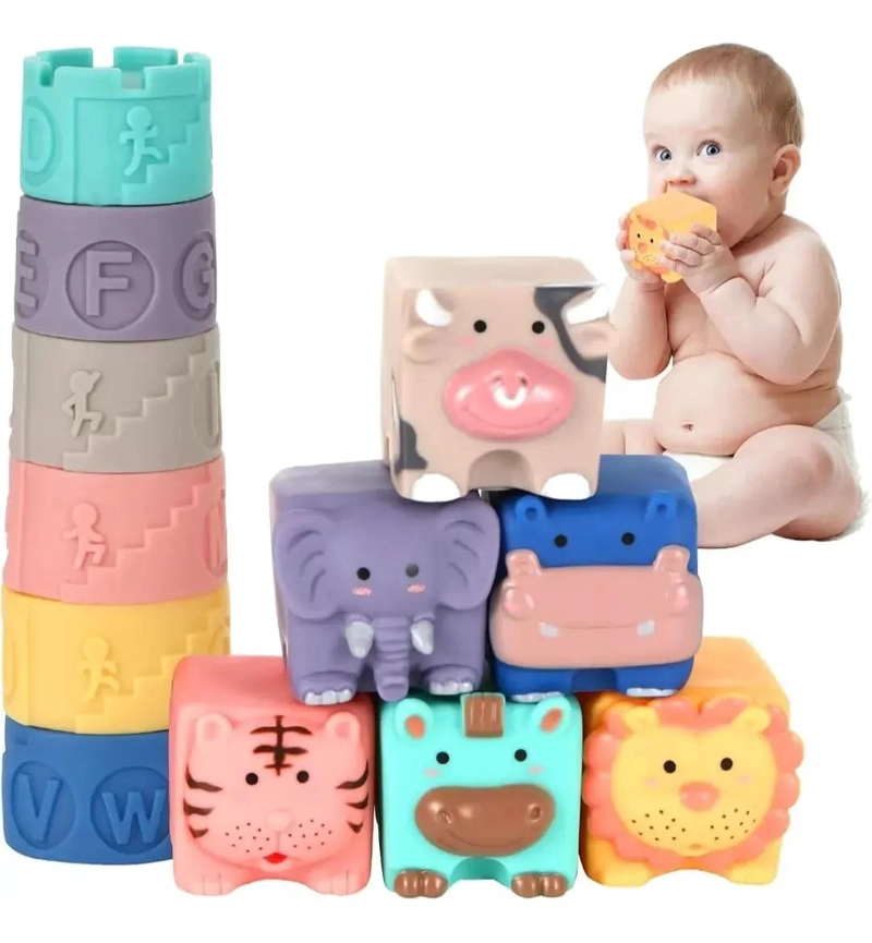 JUEGO DE 12 BLOQUES DE CONSTRUCCION SENSIBLES PARA BEBE S - 1