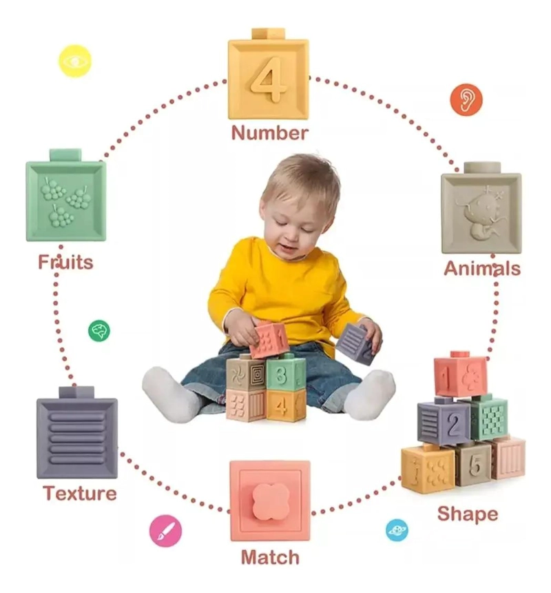 JUEGO DE 12 BLOQUES DE CONSTRUCCION SENSIBLES PARA BEBE S - 4