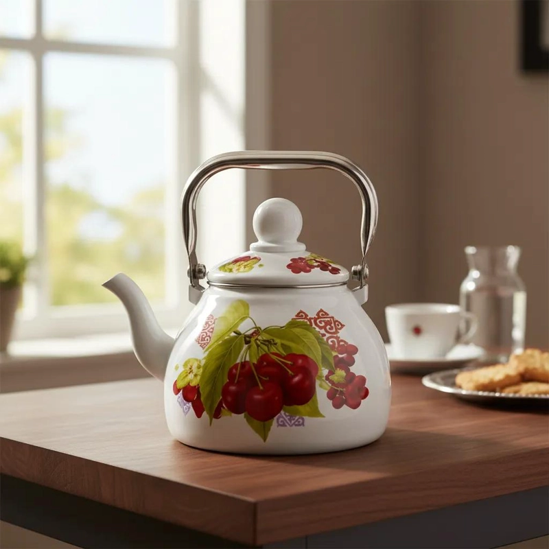 TETERA ENLOZADA 1 LITRO CON DISEÑO FLORAL ELEGANTE - 2