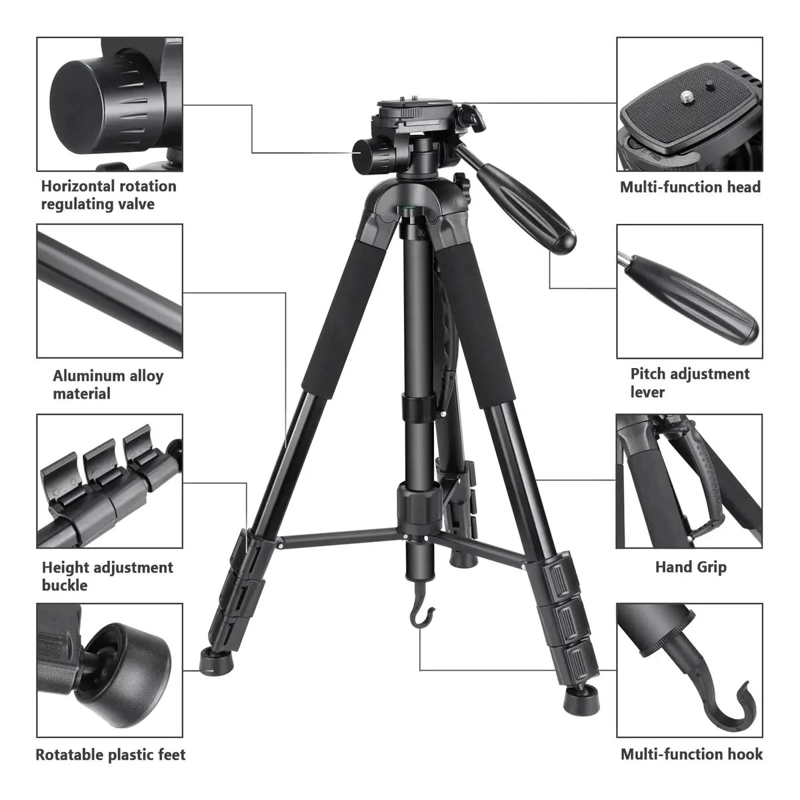 TRIPODE 2 EN 1 DE ALUMINIO PARA CAMARA CON CABEZAL GIRATORIO - 2