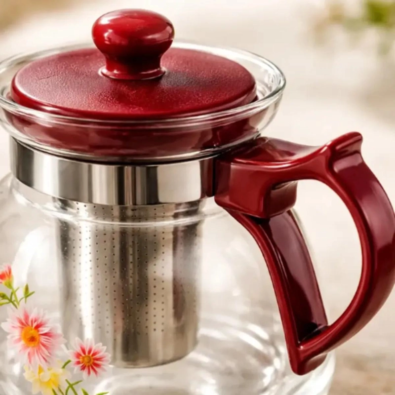 TETERA DE VIDRIO CON INFUSOR DE ACERO 1100ML DISEÑO FLORAL - 2