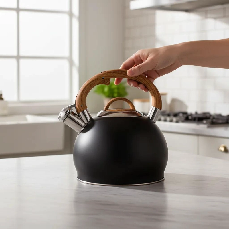 TETERA DE ACERO INOXIDABLE 2.5 LITROS CON MANGO DE MADERA - 2