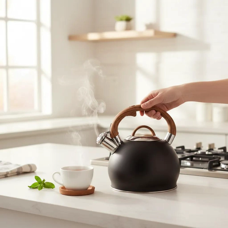 TETERA DE ACERO INOXIDABLE 2.5 LITROS CON MANGO DE MADERA - 3