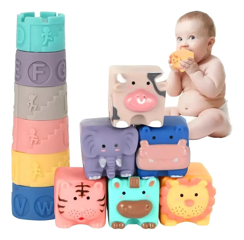 PACK DE 12 BLOQUES DE CONSTRUCCION DE SILICONA PARA BEBE S - 1