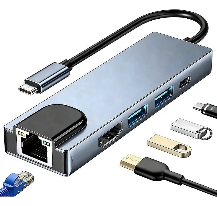 ADAPTADOR USB TIPO C 5 EN 1 CON HDMI Y PUERTOS USB - 1