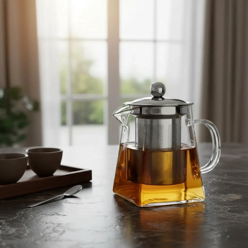 TETERA DE VIDRIO RESISTENTE AL FUEGO CON INFUSOR DE ACERO 550 ML - 1