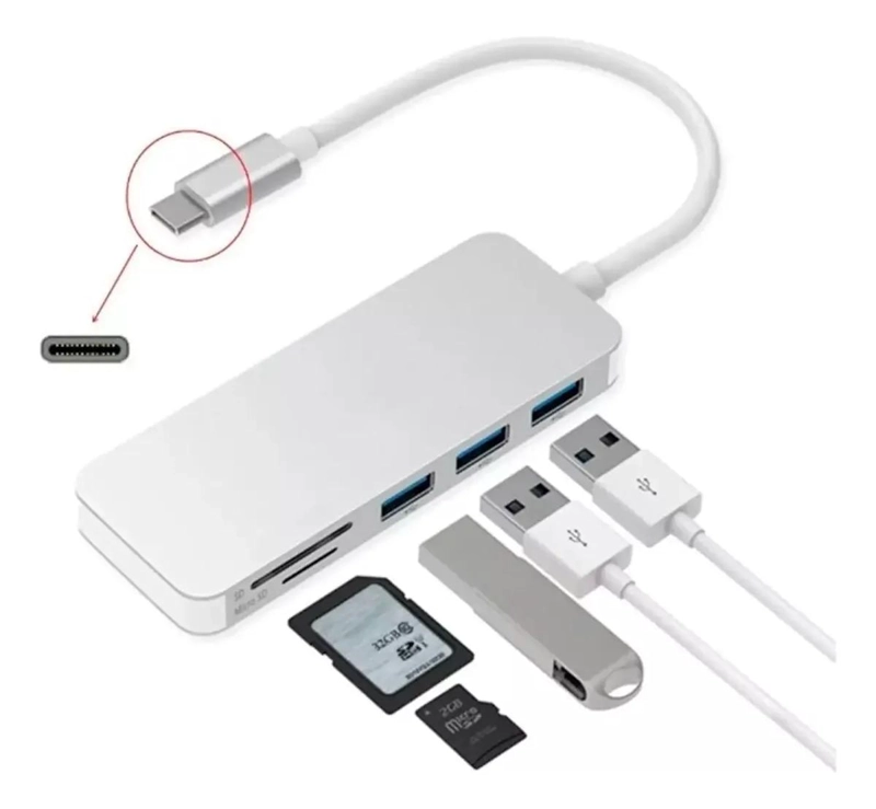 ADAPTADOR USB TIPO C 5 EN 1 CON LECTOR DE TARJETAS - 1