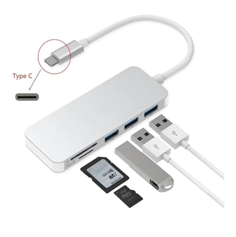 ADAPTADOR USB TIPO C 5 EN 1 CON LECTOR DE TARJETAS - 2
