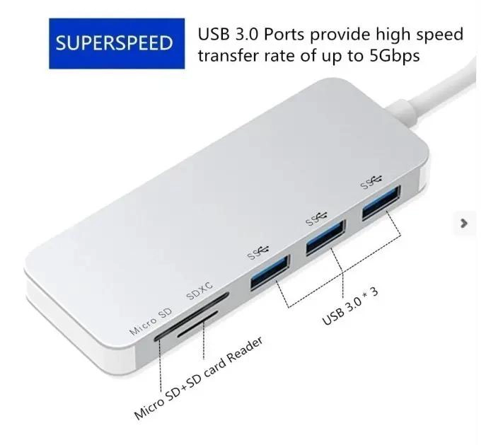 ADAPTADOR USB TIPO C 5 EN 1 CON LECTOR DE TARJETAS - 3